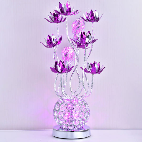 Pollux - Led Ball Table Lamp Red/Purple Aluminum Floral Nightstand Lighting