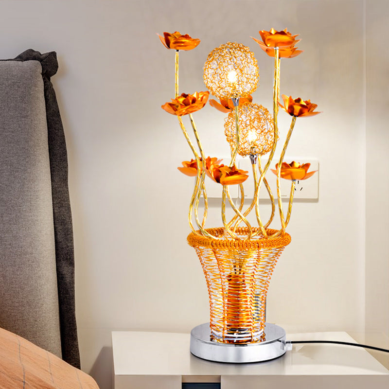 Zoey - Aluminum Basket - Like Desk Light Art Decor Bedside Led Vine Night Table Lamp With Blossom