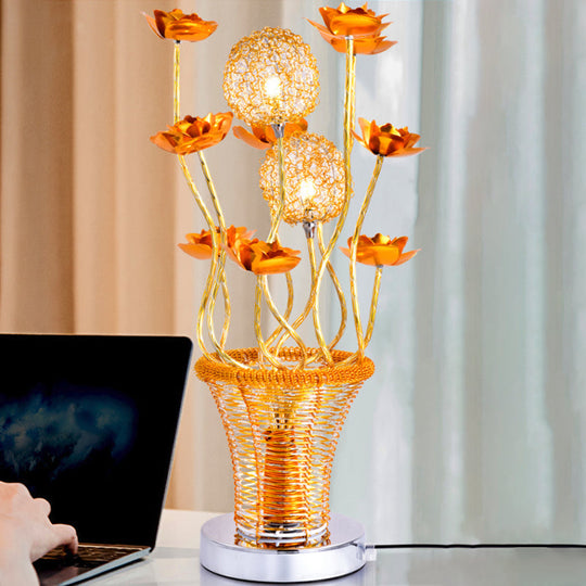 Zoey - Aluminum Basket - Like Desk Light Art Decor Bedside Led Vine Night Table Lamp With Blossom