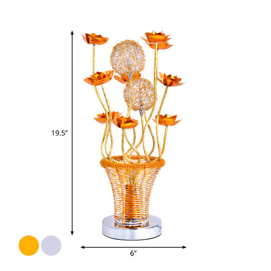 Zoey - Aluminum Basket - Like Desk Light Art Decor Bedside Led Vine Night Table Lamp With Blossom
