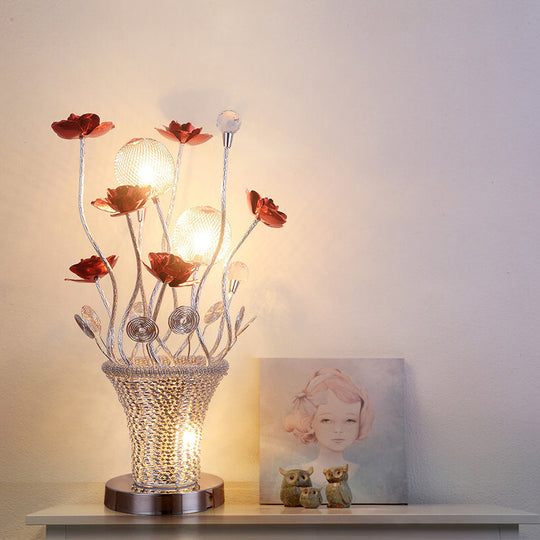 Zoey - Aluminum Basket - Like Desk Light Art Decor Bedside Led Vine Night Table Lamp With Blossom
