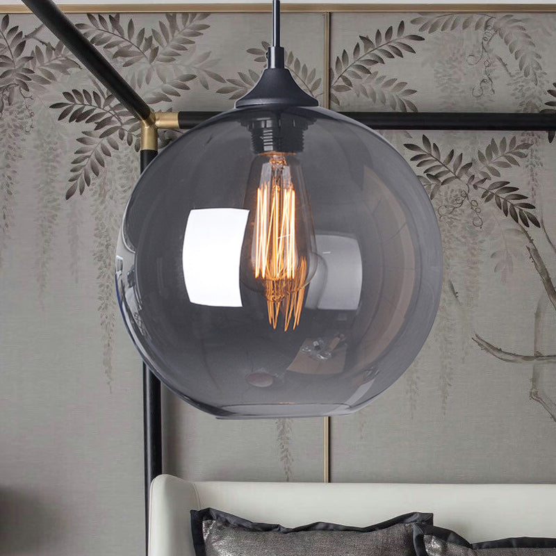 Corinne - Industrial 1 Light Grey/Clear Glass Hanging Lamp In Black Wide Globe
