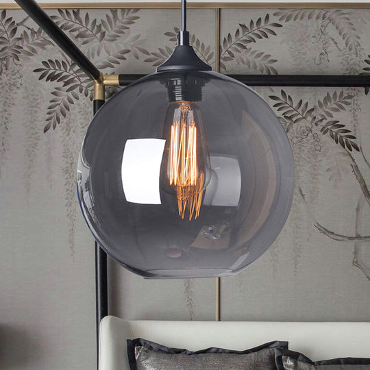 Corinne - Industrial 1 Light Grey/Clear Glass Hanging Lamp In Black Wide Globe
