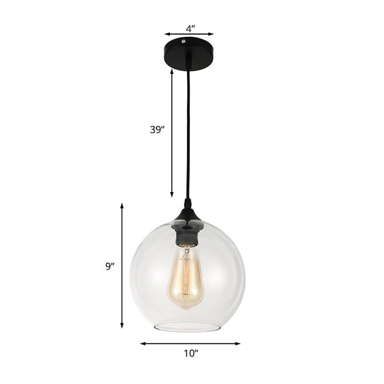 Corinne - Industrial 1 Light Grey/Clear Glass Hanging Lamp In Black Wide Globe