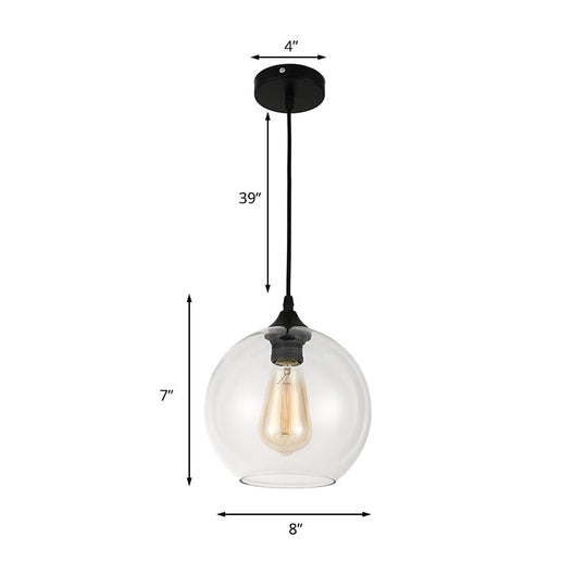 Corinne - Industrial 1 Light Grey/Clear Glass Hanging Lamp In Black Wide Globe