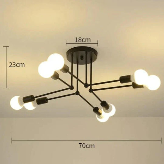 Nordic Creative Iron Ceiling Lamp 6 Head 8 Pole Bedroom Rental Room Economy Simple Living Black /