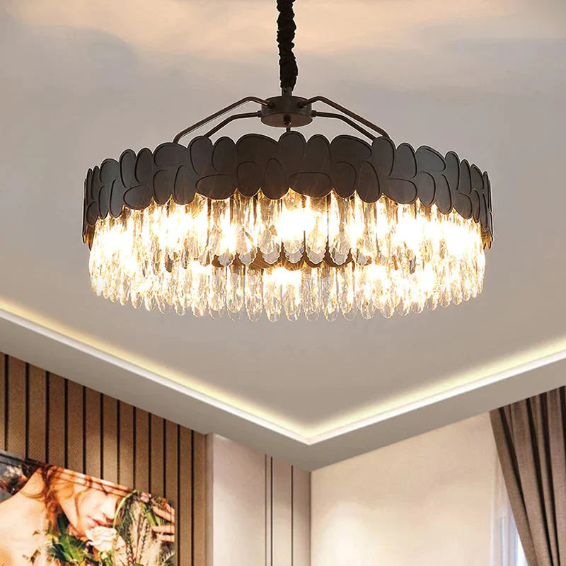 Black Circular 8 Bulbs Crystal Chandelier Lamp