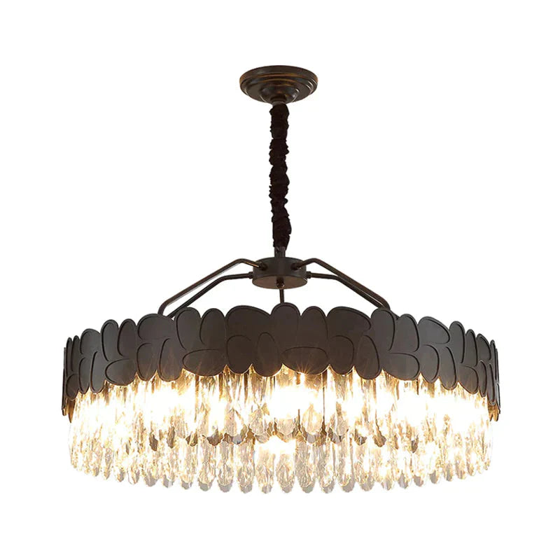 Black Circular 8 Bulbs Crystal Chandelier Lamp