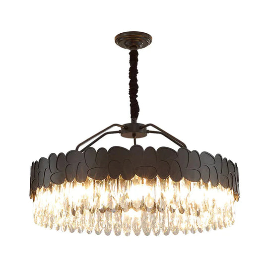 Black Circular 8 Bulbs Crystal Chandelier Lamp