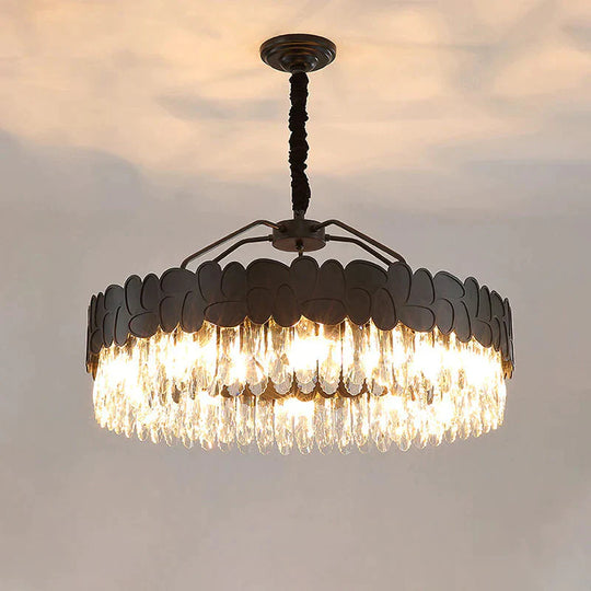Black Circular 8 Bulbs Crystal Chandelier Lamp