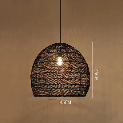 Restaurant Tatami Bedroom Study Lamp Garden B&amp;B Led Living Room Rattan Chandelier Black / Dia45Cm