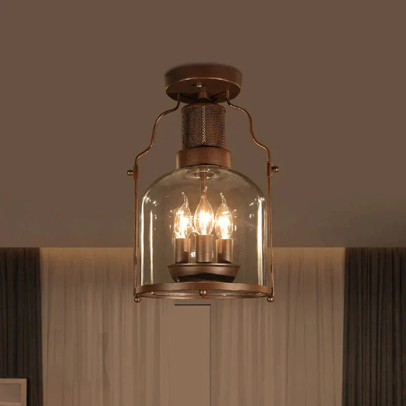 Rustic Semi Flush 3 - Light Ceiling Light Fixture With Clear Glass Dome Shade