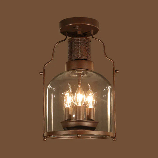 Rustic Semi Flush 3 - Light Ceiling Light Fixture With Clear Glass Dome Shade