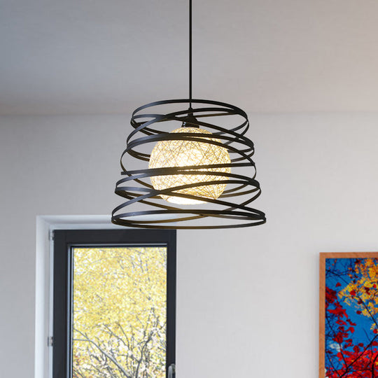Spiral Industrial Metal 1 Head White/Black Hanging Lamp With Wire Frame Pendant Lighting