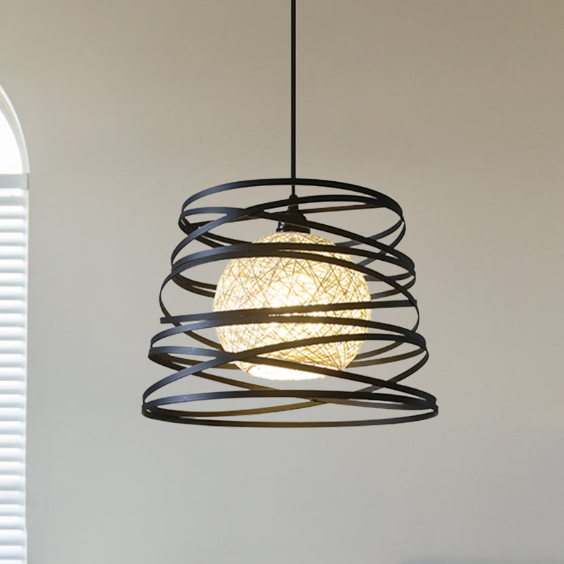 Spiral Industrial Metal 1 Head White/Black Hanging Lamp With Wire Frame Pendant Lighting