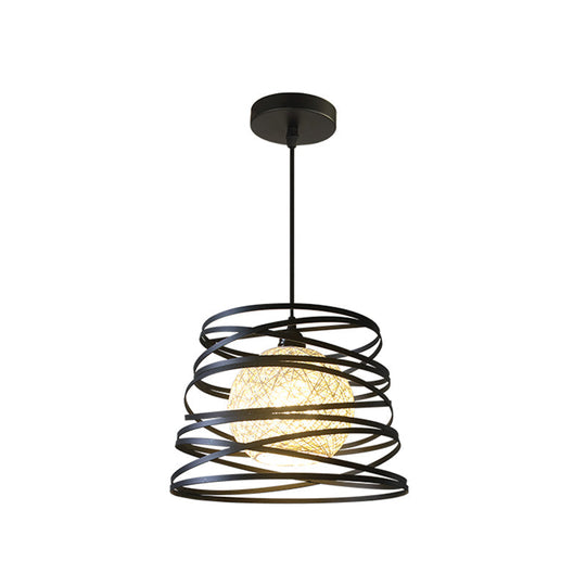 Spiral Industrial Metal 1 Head White/Black Hanging Lamp With Wire Frame Pendant Lighting