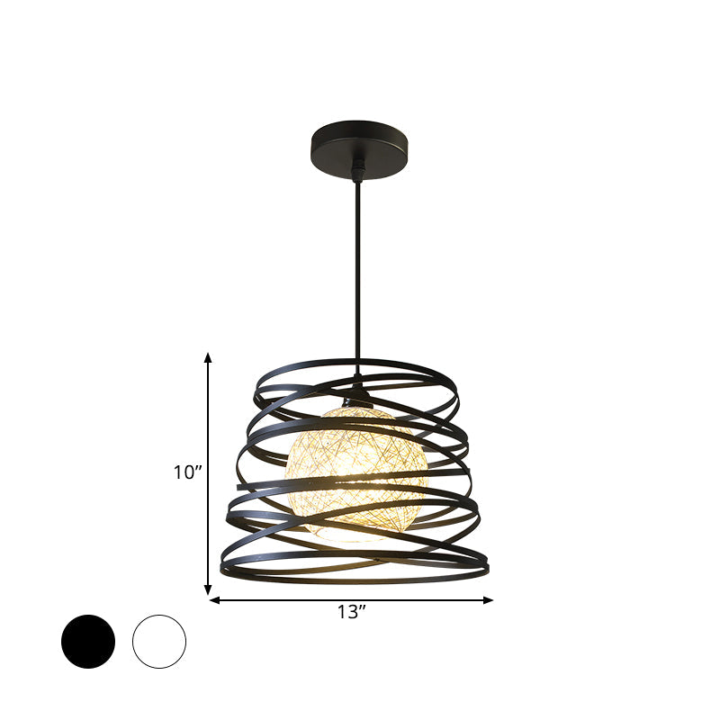 Spiral Industrial Metal 1 Head White/Black Hanging Lamp With Wire Frame Pendant Lighting