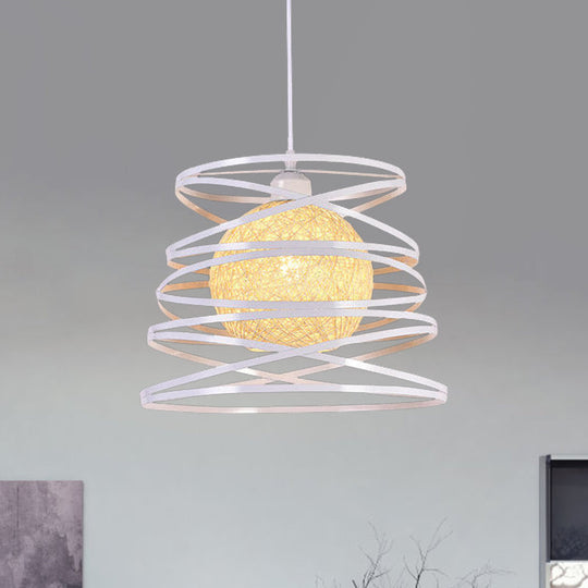 Spiral Industrial Metal 1 Head White/Black Hanging Lamp With Wire Frame White Pendant Lighting