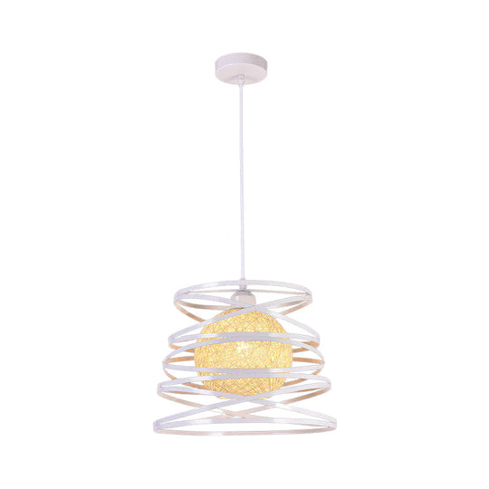 Spiral Industrial Metal 1 Head White/Black Hanging Lamp With Wire Frame Pendant Lighting