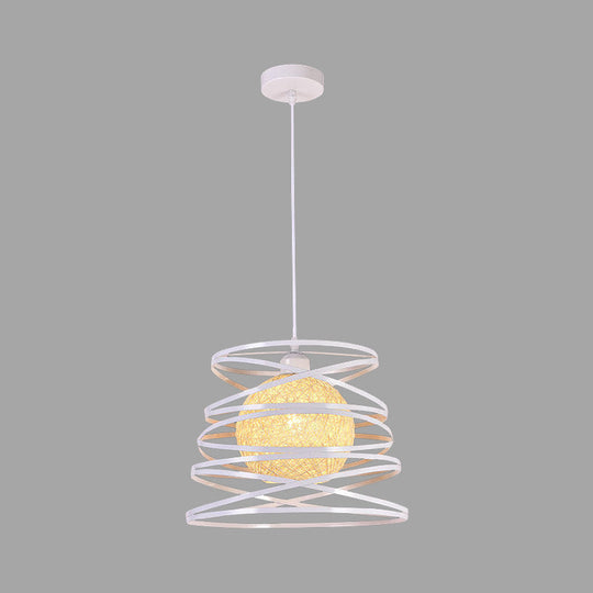 Spiral Industrial Metal 1 Head White/Black Hanging Lamp With Wire Frame Pendant Lighting