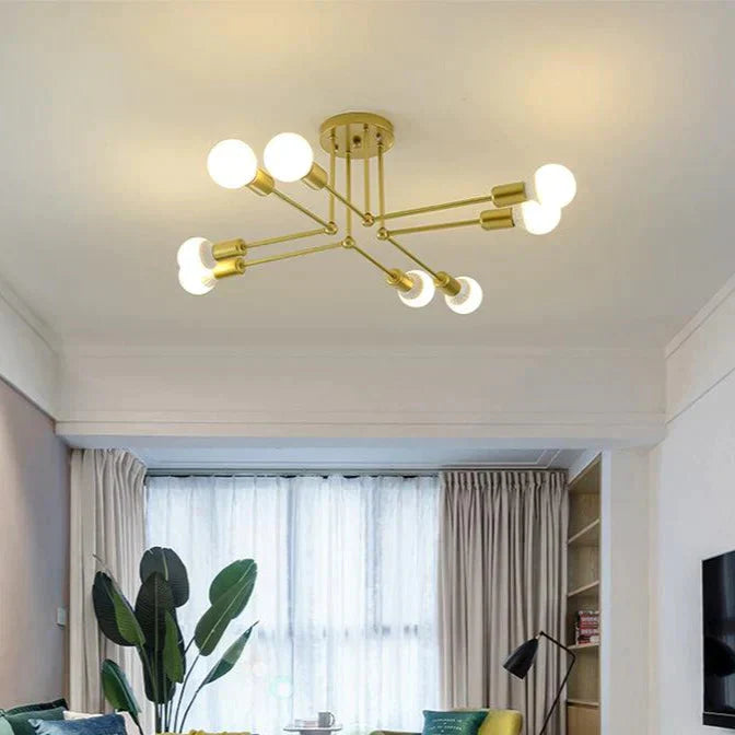 Nordic Creative Iron Ceiling Lamp 6 Head 8 Pole Bedroom Rental Room Economy Simple Living Pendant