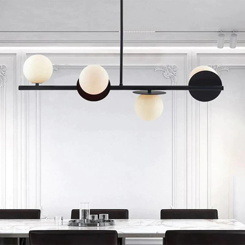 Island Pendant Contemporary Matte White Glass Ceiling 4 - Light Ball Light In White/Black With