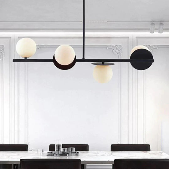 Island Pendant Contemporary Matte White Glass Ceiling 4 - Light Ball Light In White/Black With