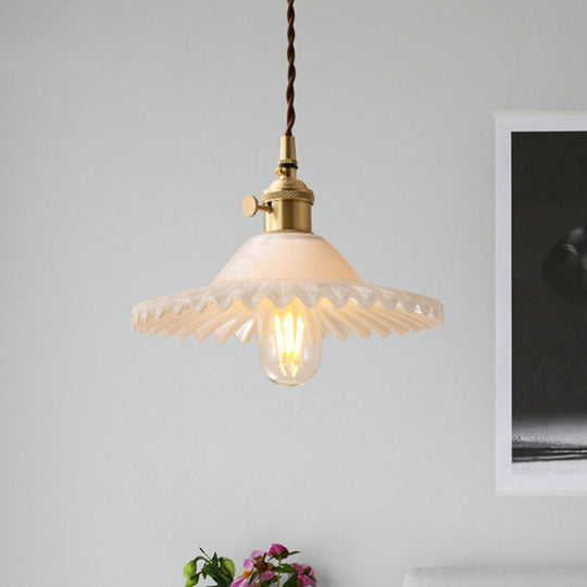 Chloe - Scalloped Pendant Light: Industrial Brass &amp; White Glass