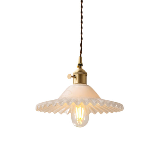 Chloe - Scalloped Pendant Light: Industrial Brass &amp; White Glass