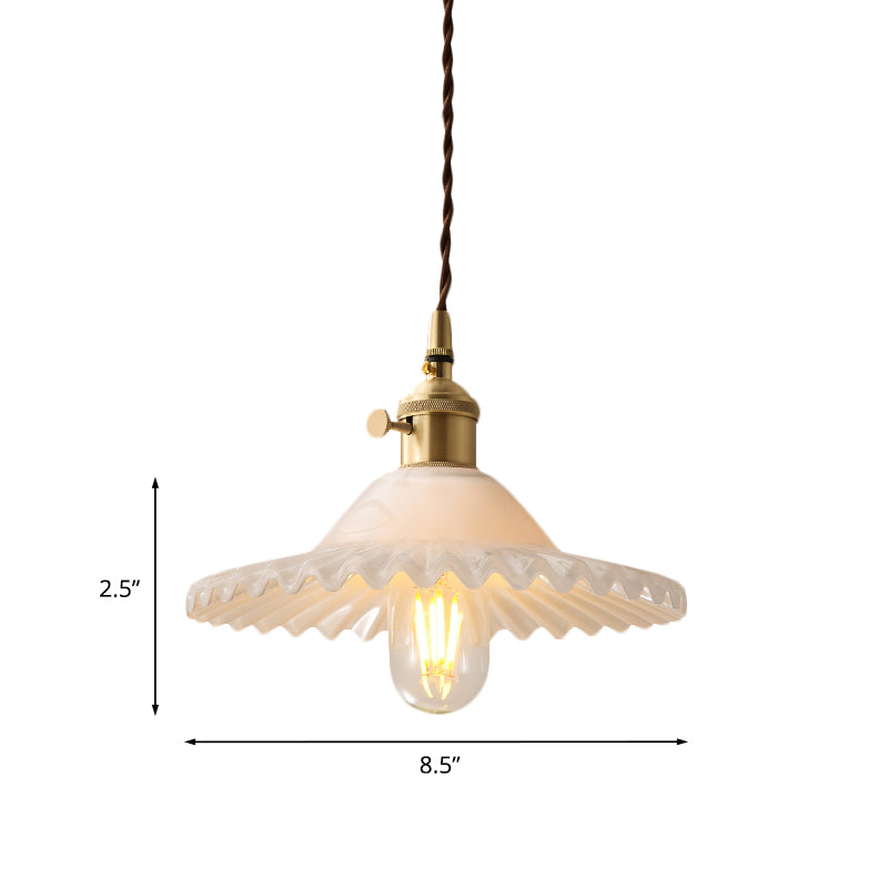 Chloe - Scalloped Pendant Light: Industrial Brass &amp; White Glass