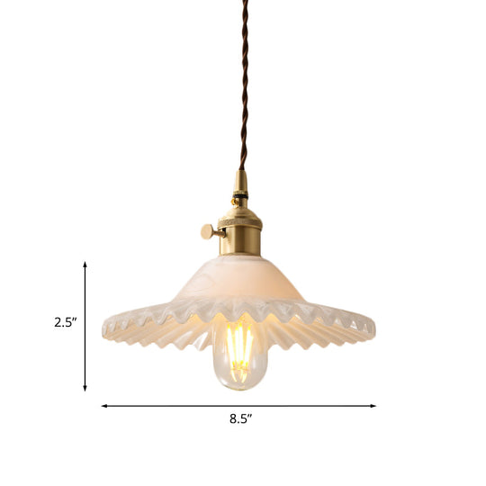 Chloe - Scalloped Pendant Light: Industrial Brass &amp; White Glass