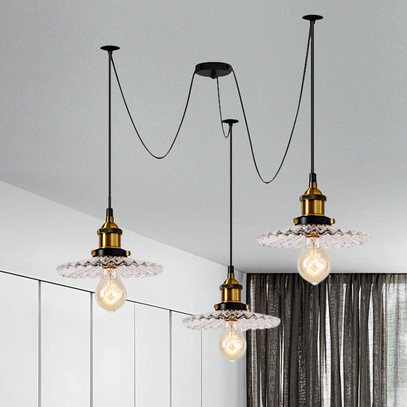 Monica - Vintage 3/5 - Light Multi Pendant With Radial Wave Shade Ribbed Glass Dining Room Hanging