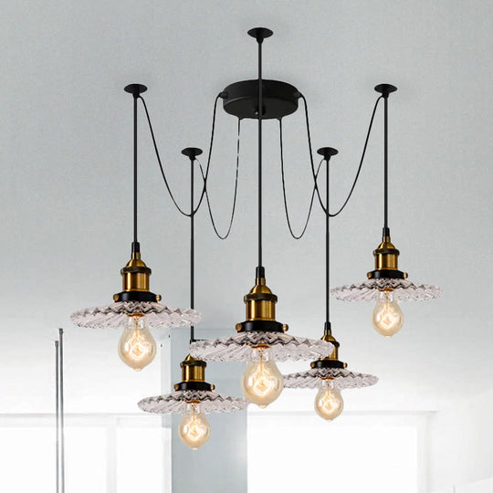 Monica - Vintage 3/5 - Light Multi Pendant With Radial Wave Shade Ribbed Glass Dining Room Hanging