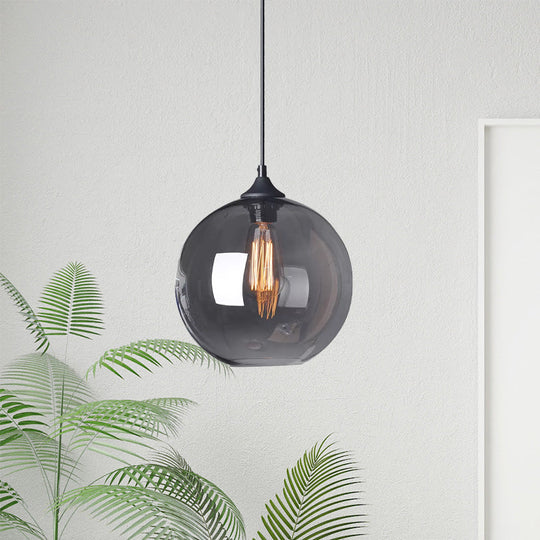 Corinne - Industrial 1 Light Grey/Clear Glass Hanging Lamp In Black Wide Globe