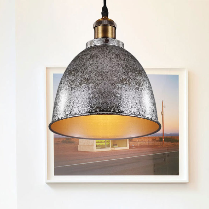Lonie - Antique Style Dome Pendant Lamp 1 Light Wrought Iron Hanging Fixture With Cord In Black/Rust