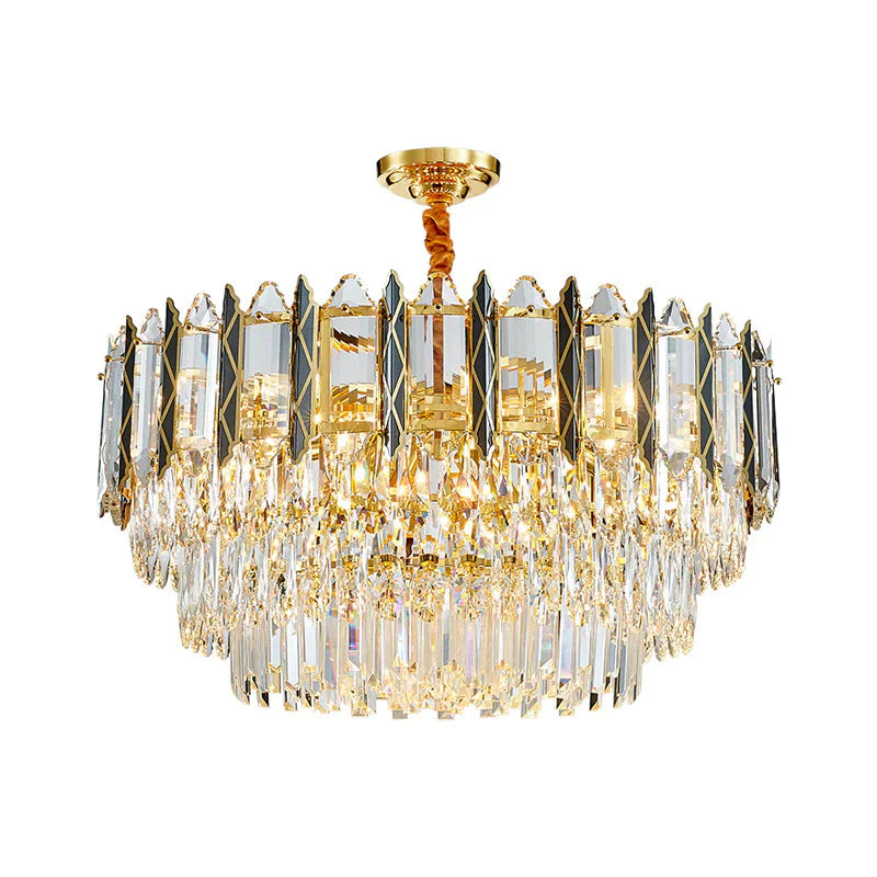 Modern Stylish Black - Gold Multi Tired 9 - Head Crystal Chandelier For Living Room