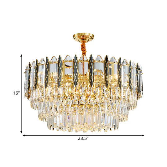 Modern Stylish Black - Gold Multi Tired 9 - Head Crystal Chandelier For Living Room
