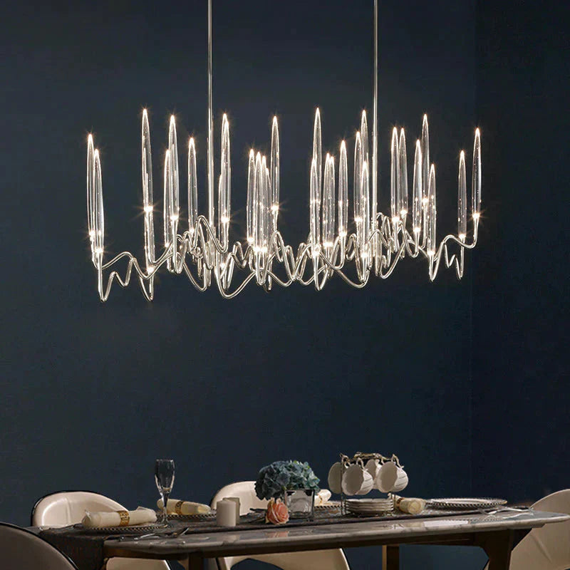 Light Luxury Golden Restaurant Chandelier Acrylic Strip Dia60Cm / Warm Light Pendant
