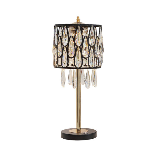Adalyn - Contemporary Metal Nightstand Lamp With Crystal Raindrops Encrusted.