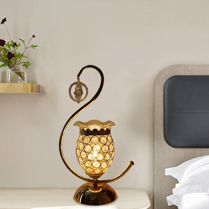 Anna - Modern Cube/Flower Shape Table Lamp Modernism Crystal - Encrusted 1 Head Gold Nightstand