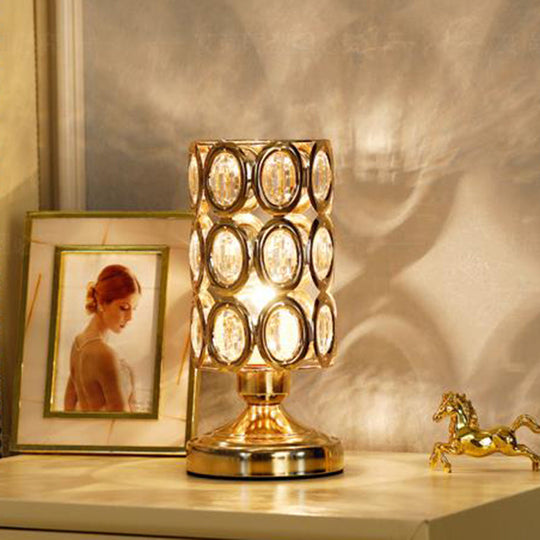 Viola - Modernism 1 Bulb Table Light With Crystal - Encrusted Shade Gold Tapered/Cylinder Reading