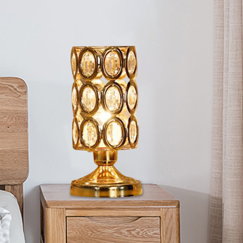 Viola - Modernism 1 Bulb Table Light With Crystal - Encrusted Shade Gold Tapered/Cylinder Reading