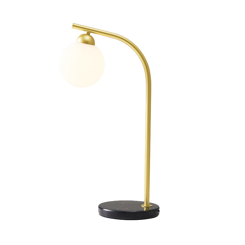 Albaldah - Ivory Glass Ball Shade Table Light With Black/Gold Bended Stand