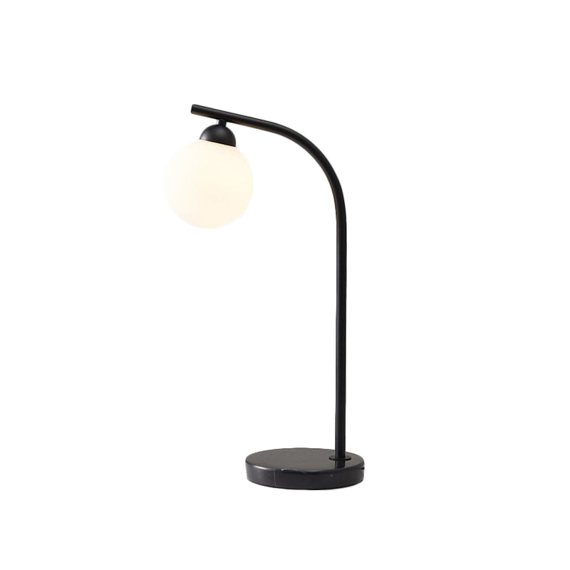 Albaldah - Ivory Glass Ball Shade Table Light With Black/Gold Bended Stand