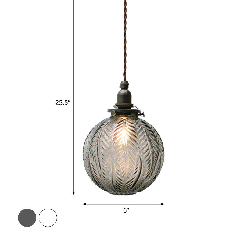 Mahasim - Colonial Global Pendant Light Fixture 1 - Head Clear/Smoke Gray Glass Hanging Lamp With