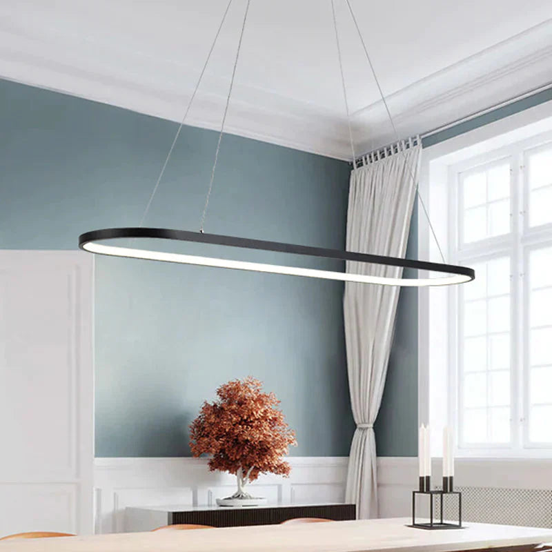 Minimalist Black Pendant Light With Rectangular Curved Acrylic Frame / 19.5