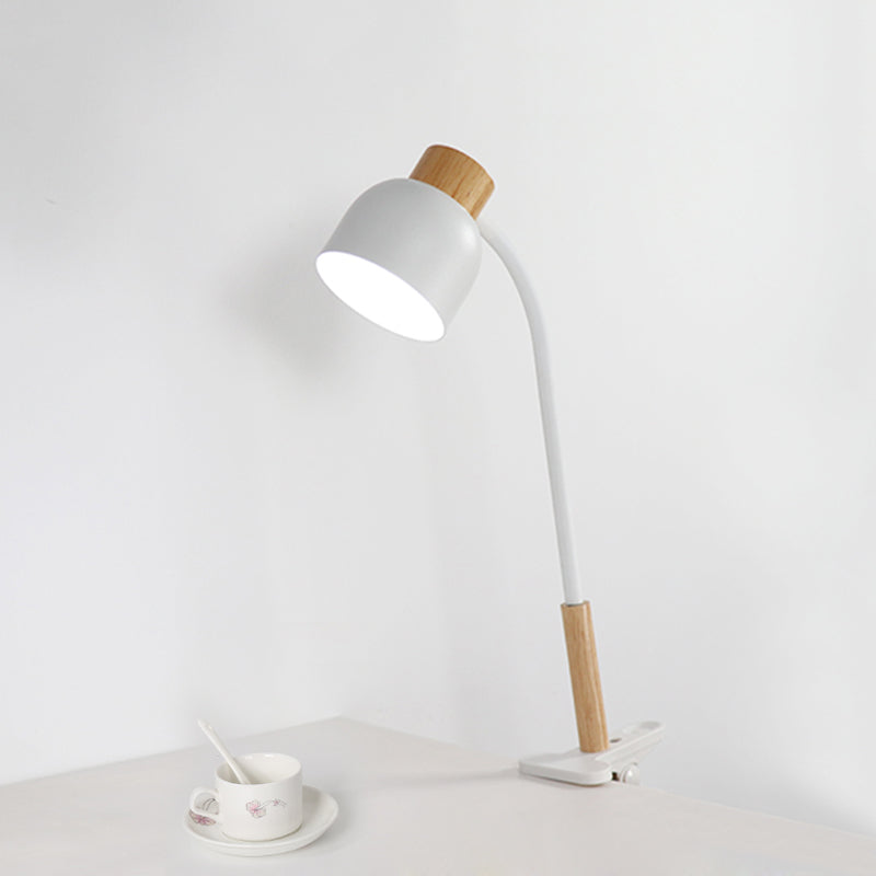 Aldhibah - Nordic Style Studio Clamp Desk Lamp: Green/White &amp; Wood Flexible Arm White