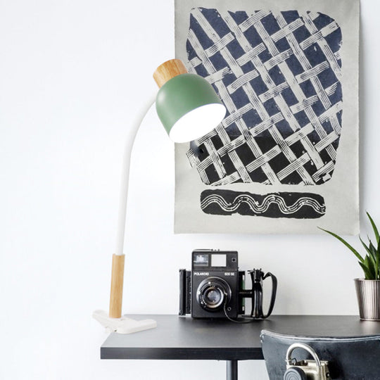Aldhibah - Nordic Style Studio Clamp Desk Lamp: Green/White &amp; Wood Flexible Arm