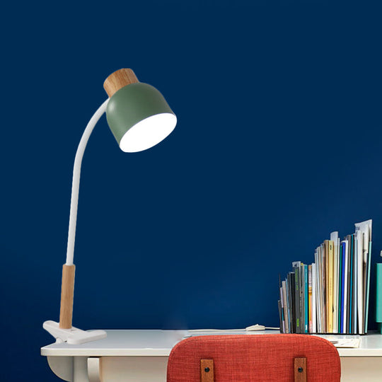Aldhibah - Nordic Style Studio Clamp Desk Lamp: Green/White &amp; Wood Flexible Arm Green