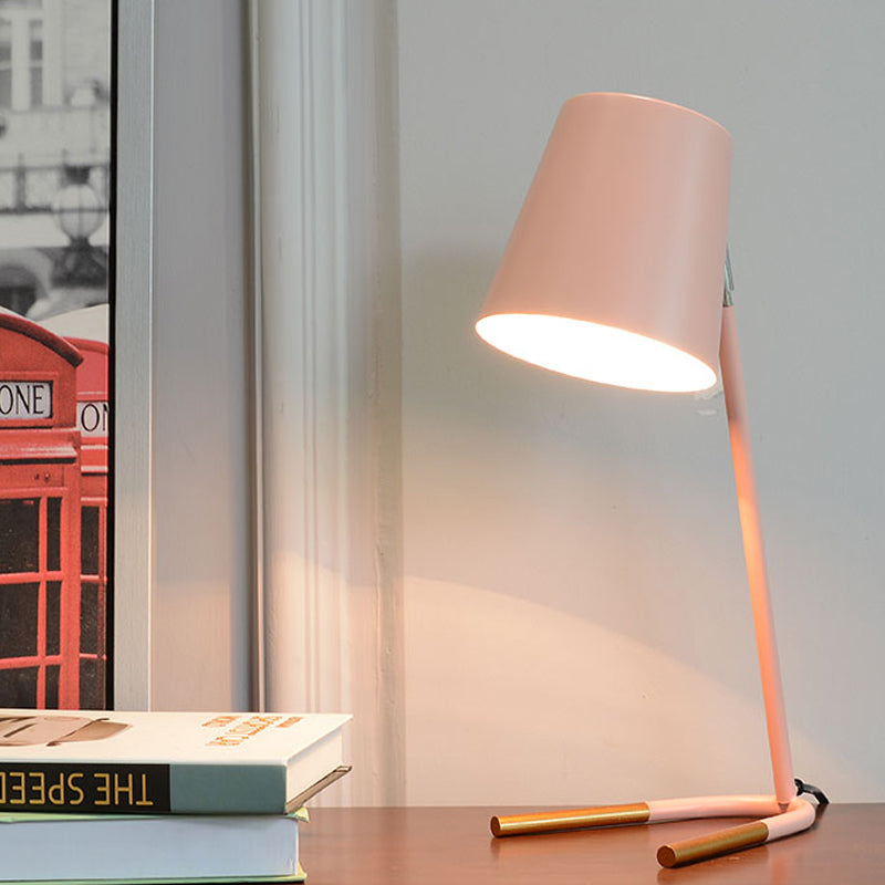 Athena - Pink/Green Tapered Nightstand Light Macaron 1 Head Iron Table Lighting With Swivelable